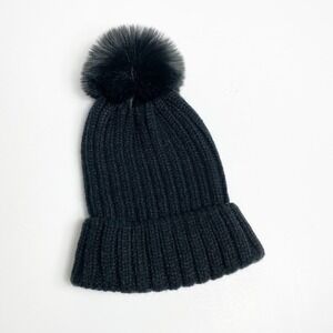 Black Pom Pom Winter Fluffy Women Beanie NEW NO BRAND